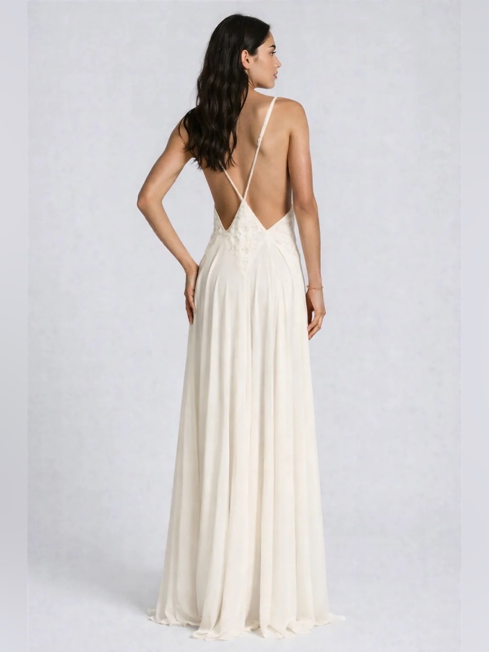KOIR Elegant Cream V-Neck Maxi Dress - Picture 2 of 3